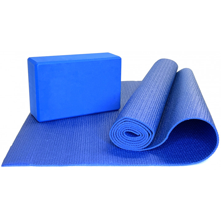 Набор коврик и блок для йоги ZTOA YC-01 PVC 0,4 см, 173х61 см, синий