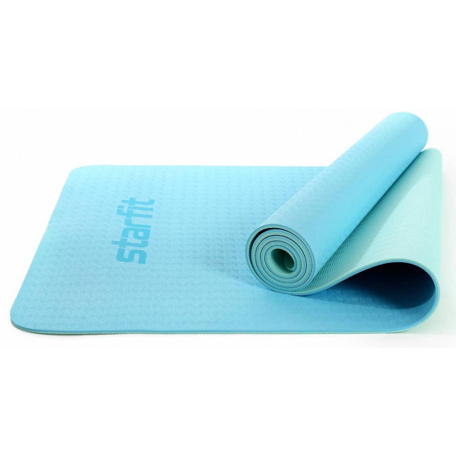 Коврик для йоги и фитнеса STARFIT FM-201 TPE, 0,5 см, 173x61 см, синий пастель/мятный