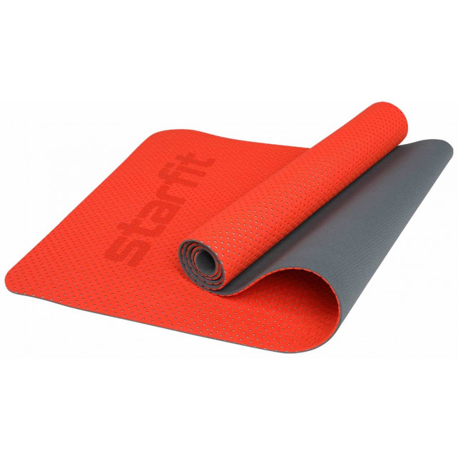 Коврик для йоги и фитнеса STARFIT FM-202 TPE, 0,5 см, 173x61 см, перфорированный, ярко-красный