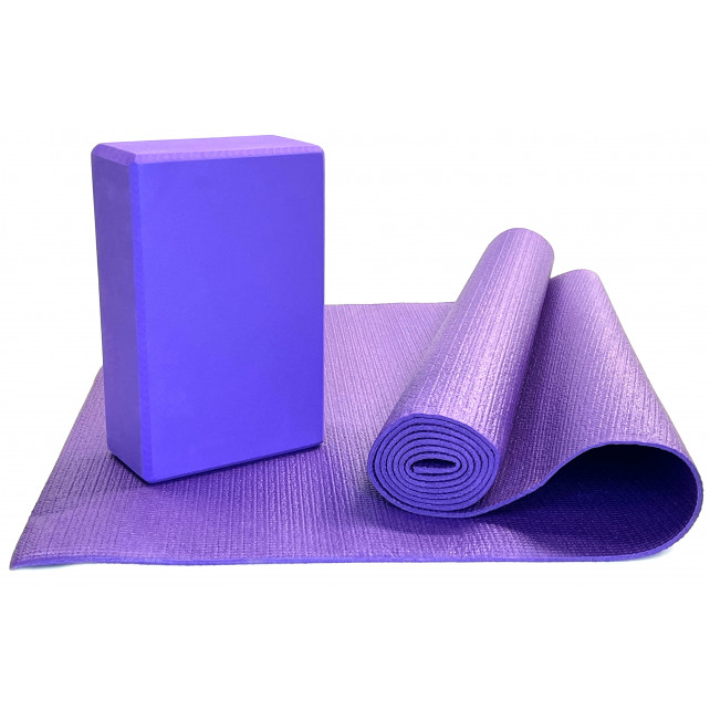 Набор коврик и блок для йоги ZTOA YC-01 PVC 0,4 см, 173х61 см, фиолетовый