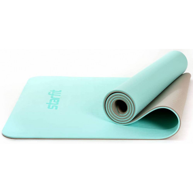 Коврик для йоги и фитнеса STARFIT FM-201 TPE, 0,7 см, 173x61 см, мятный/серый