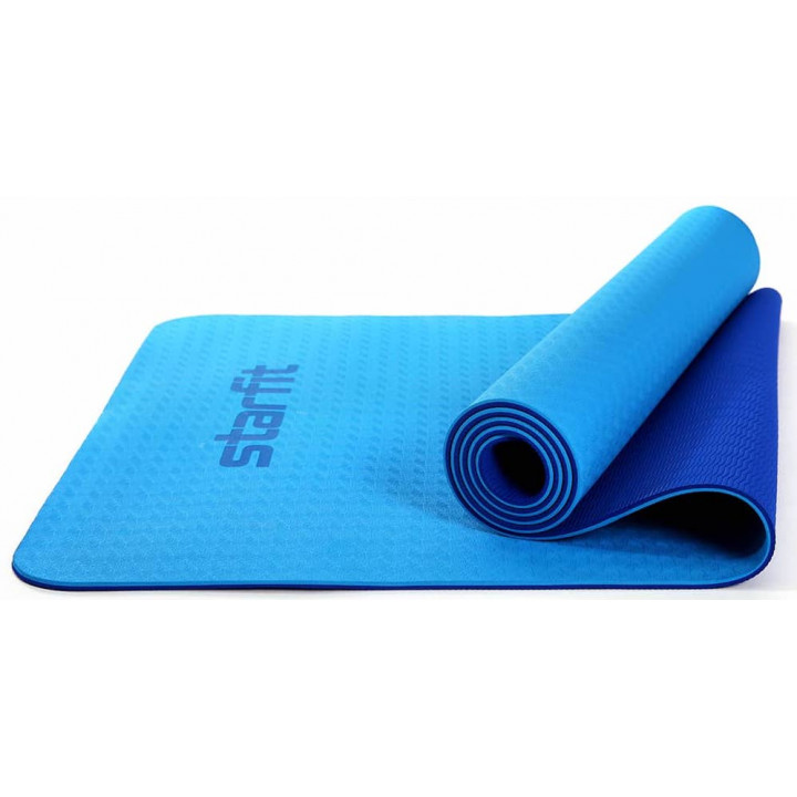 Коврик для йоги и фитнеса STARFIT FM-201 TPE, 0,6 см, 173x61 см, синий/темно-синий