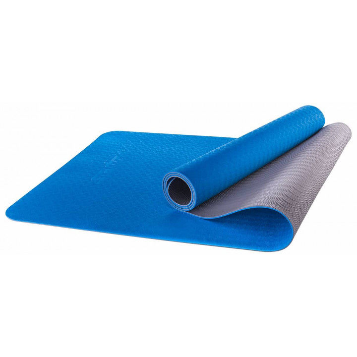Коврик для йоги и фитнеса STARFIT FM-201 TPE, 0,4 см, 173x61 см, синий/серый