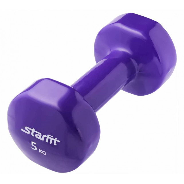 Гантель виниловая STARFIT DB-101 5 кг, фиолетовая (1 шт.)