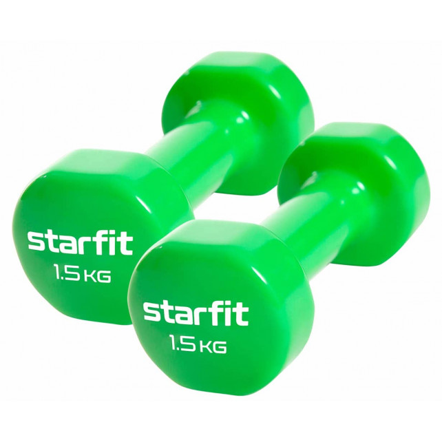 Гантель виниловая STARFIT DB-101 1,5 кг, зеленый (пара)