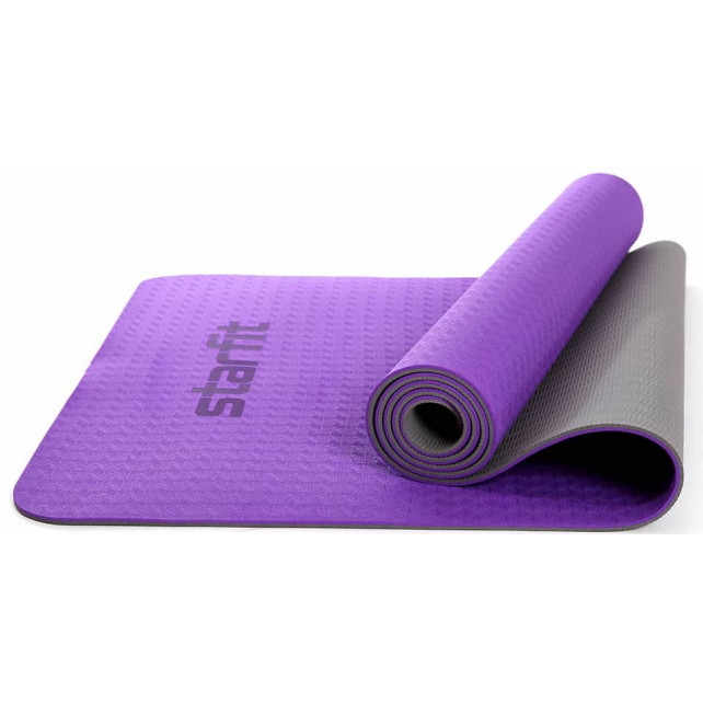 Коврик для йоги и фитнеса STARFIT FM-201 TPE, 0,5 см, 173x61 см, фиолетовый/серый (Core)