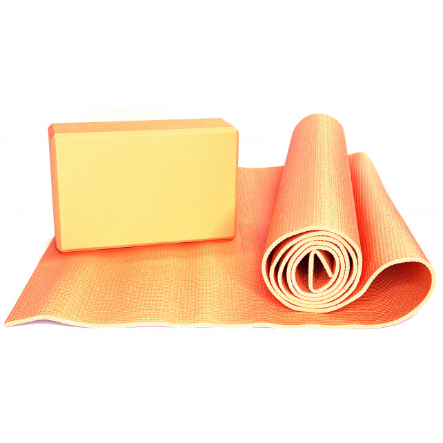 Набор коврик и блок для йоги ZTOA YC-01 PVC 0,4 см, 173х61 см, оранжевый